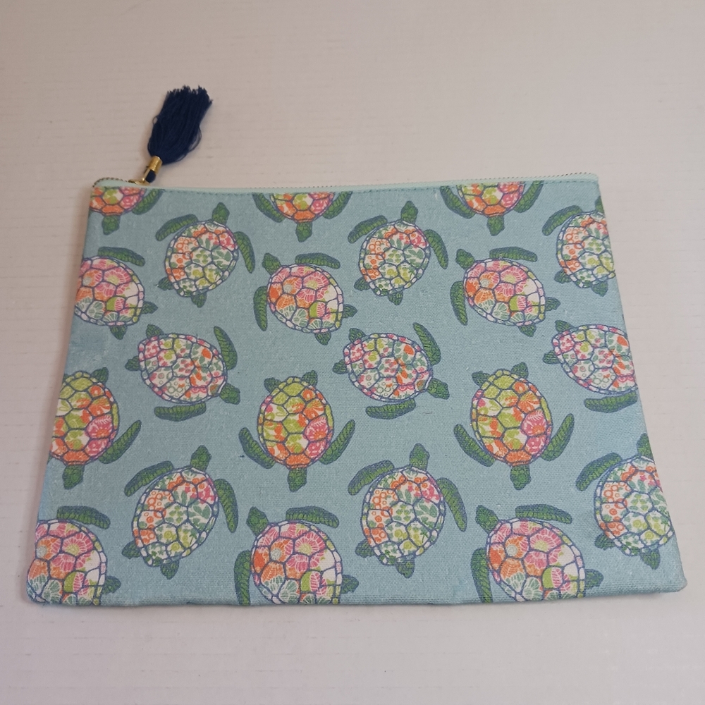 Large Cynthia  Rowley clutch Pouch makeup bag sea turtles - Picture 2 of 6